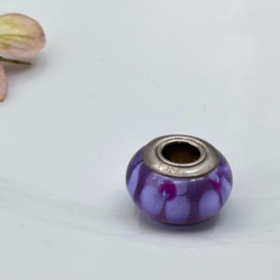 Шарм сиреневый цветок серебро муранское стекло