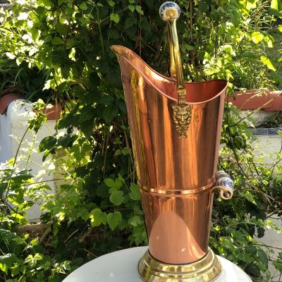 Зольник 55 см с керамическими ручками и латунными львами медь