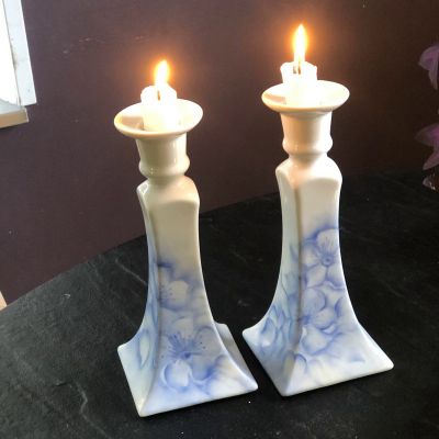 Подсвечник Голубые цветы фарфор