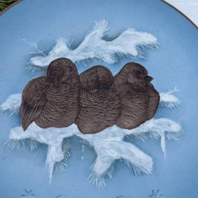 Тарелка панно Hutchenreuther Воробьи 26 см фарфор Германия 1972 г.