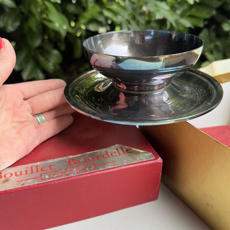 Соусник на блюде 350 мл сталь с серебрением Франция