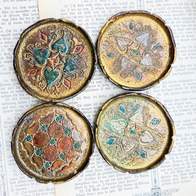 Блюдце подставка флорентийская 9 см дерево Италия набор 4 шт.