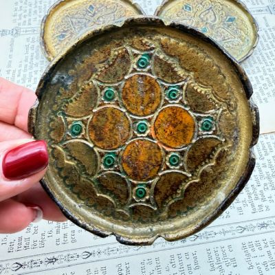 Блюдце подставка флорентийская 9 см дерево Италия набор 4 шт.