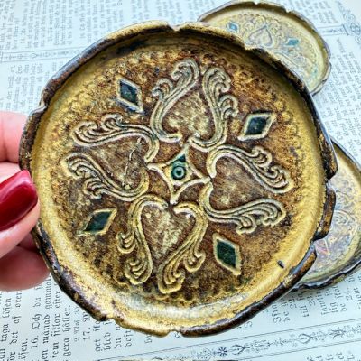 Блюдце подставка флорентийская 9 см дерево Италия набор 4 шт.