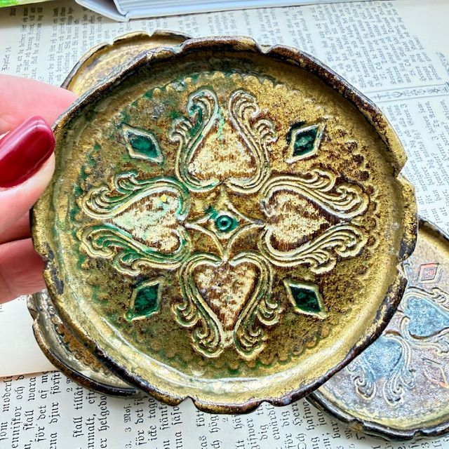 Блюдце подставка флорентийская 9 см дерево Италия набор 4 шт.