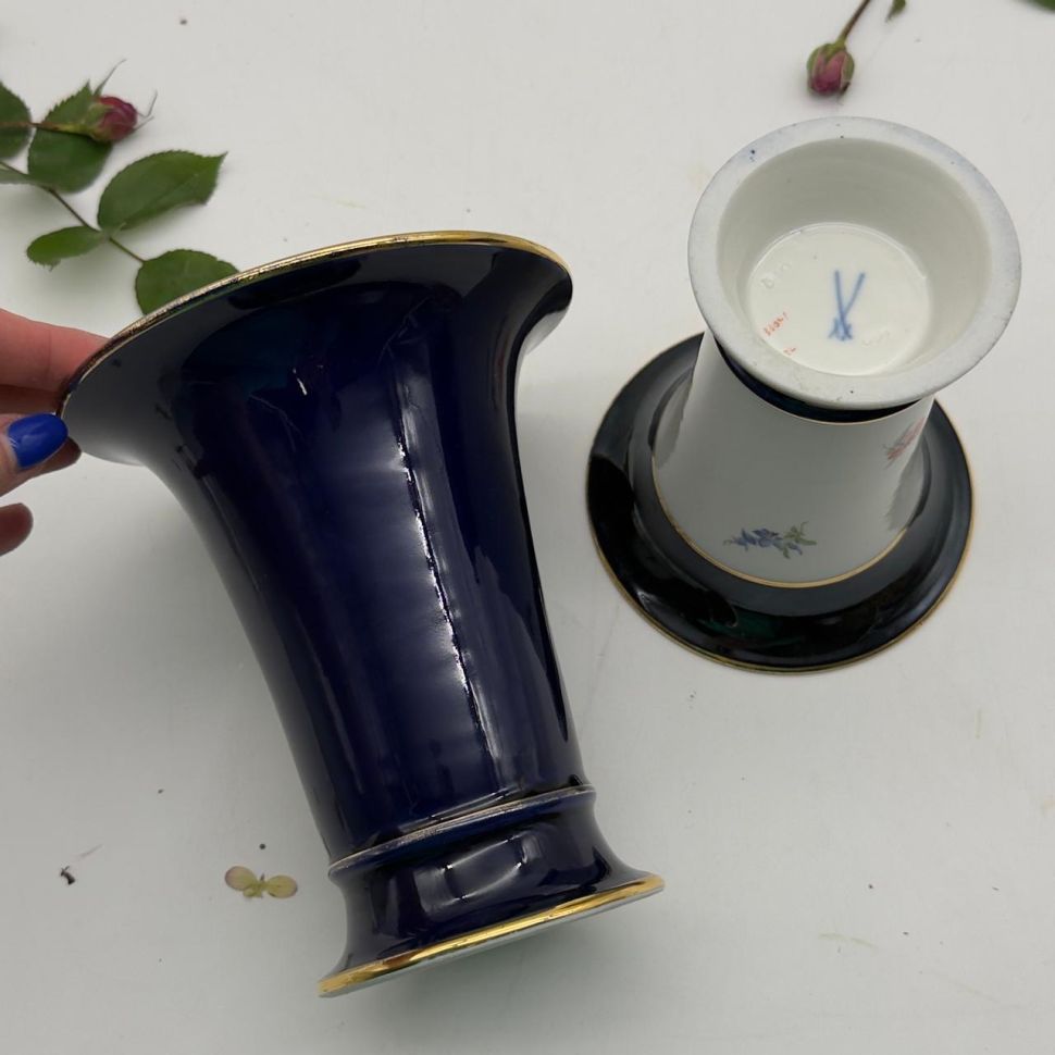 Ваза Meissen 17 см Мейсенский букет 1924-1934 гг Германия ручная роспись