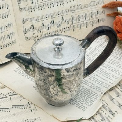 Чайник кофейник 0,4 л мельхиор серебрение дерево