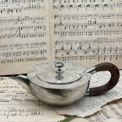 Чайник кофейник 0,4 л мельхиор серебрение дерево