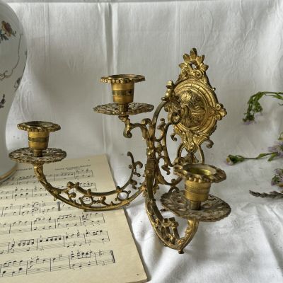 Подсвечник настенный на три свечи 16 см латунь