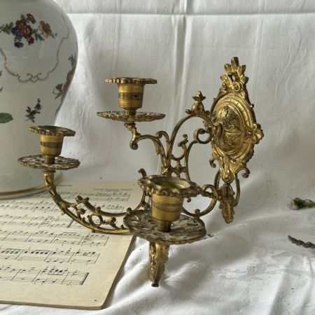 Подсвечник настенный на три свечи 16 см латунь