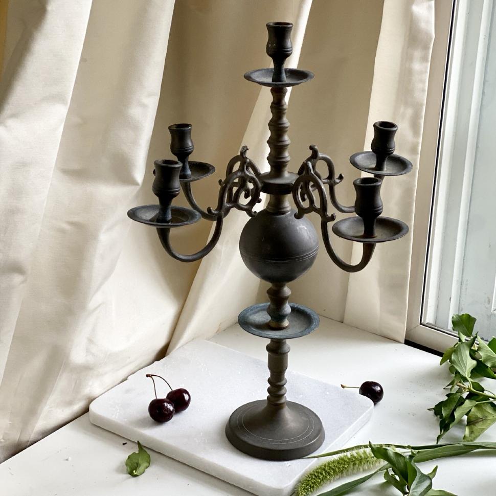 Подсвечник на пять свечей Шар 46 см патина латунь