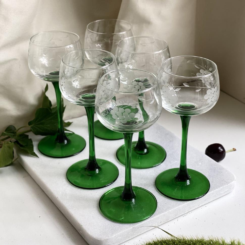 Бокал на зеленой ножке с гравировкой Виноград 180 мл Франция хрусталь 