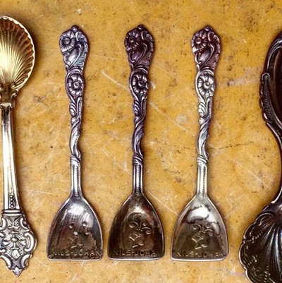Ложка лопатка мини для соли мельхиор лопаточкой с цветочком