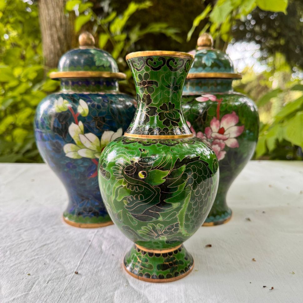 Ваза клуазоне Дракон 20 см латунь эмаль