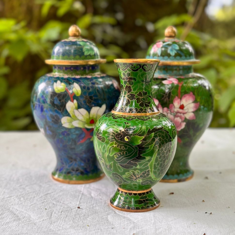 Ваза клуазоне Дракон 20 см латунь эмаль