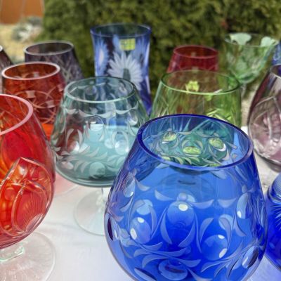 Ваза бокал синяя 1 л накладной хрусталь Германия