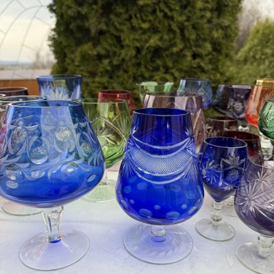 Ваза бокал синяя 1 л накладной хрусталь Германия