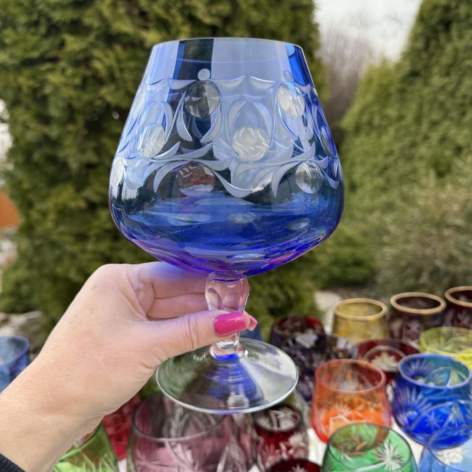 Ваза бокал синяя 1 л накладной хрусталь Германия
