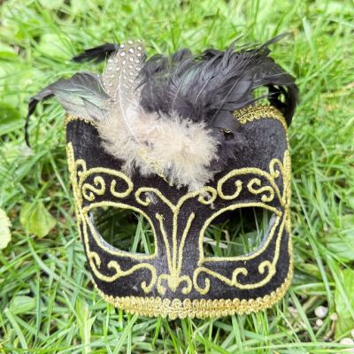 Маска венецианская Black перо 22 см 