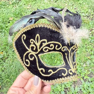 Маска венецианская Black перо 22 см 