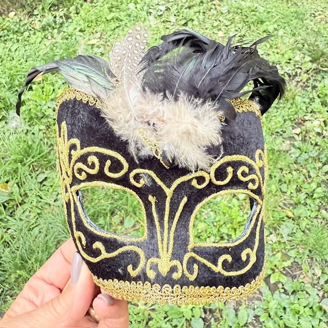 Маска венецианская Black перо 22 см 