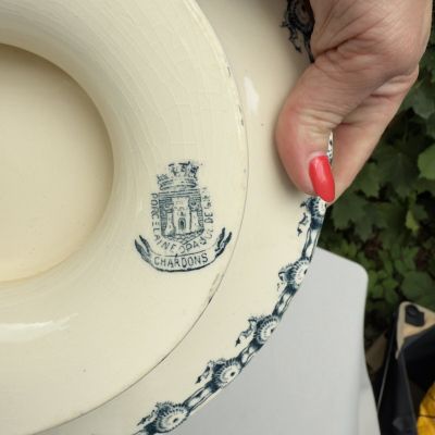 Блюдо фруктовница на ножке Gien Chardons 23 см фарфор Франция 