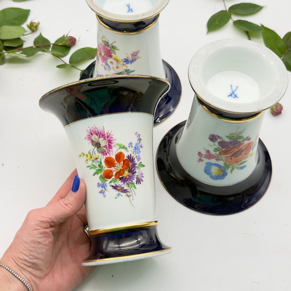 Ваза Meissen 16 см Мейсенский букет 1973 г Германия ручная роспись