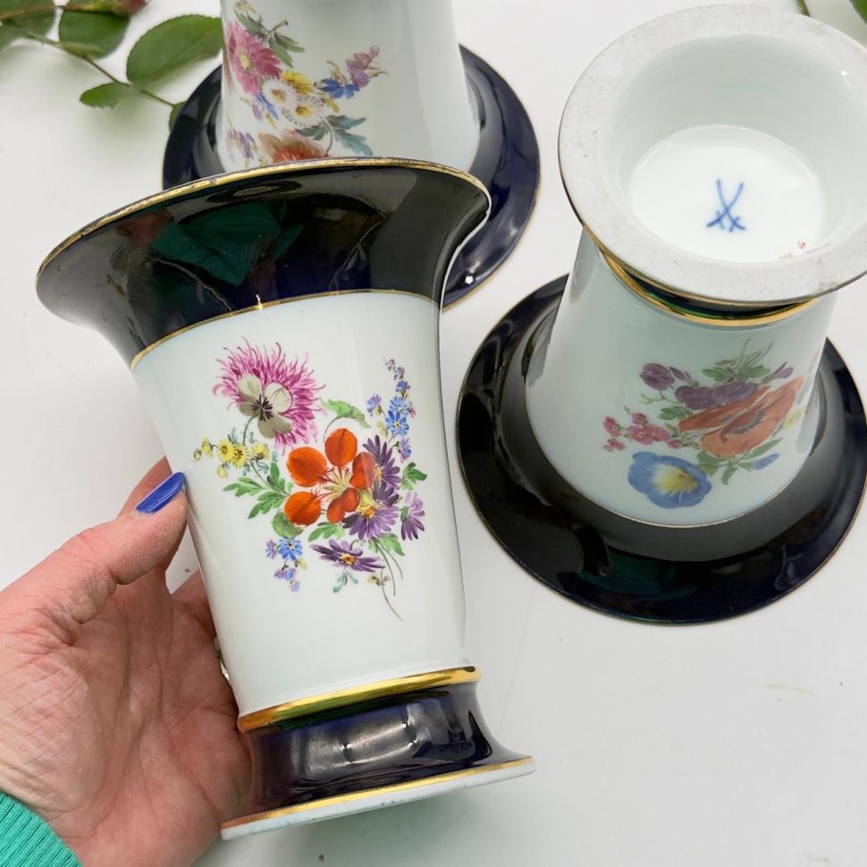 Ваза Meissen 16 см Мейсенский букет 1973 г Германия ручная роспись