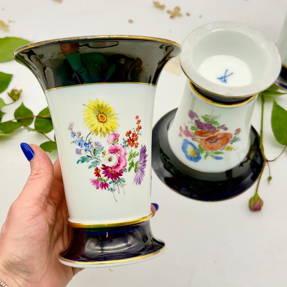 Ваза Meissen 16 см Мейсенский букет 1973 г Германия ручная роспись