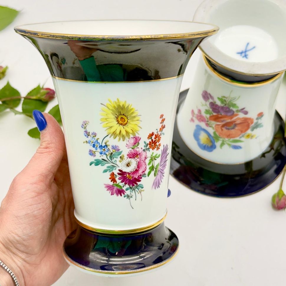 Ваза Meissen 16 см Мейсенский букет 1973 г Германия ручная роспись