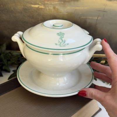 Бульонница с крышкой на блюдe Maastricht Petrus Regout 700 мл фарфор Голландия