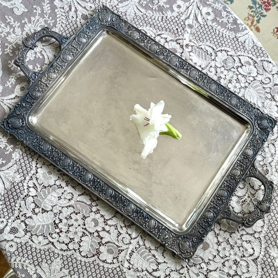 Поднос прямоугольный с ручками 49 см мельхиор Франция