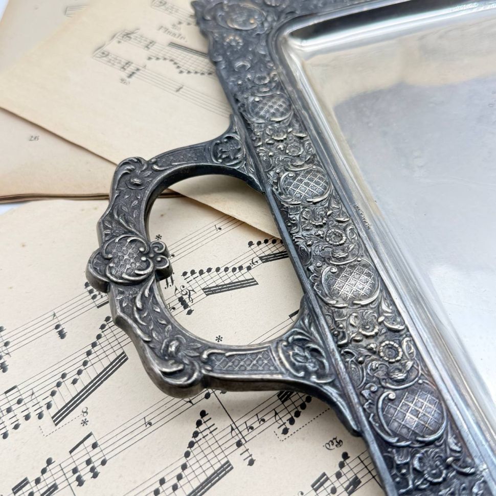 Поднос прямоугольный с ручками 49 см мельхиор Франция