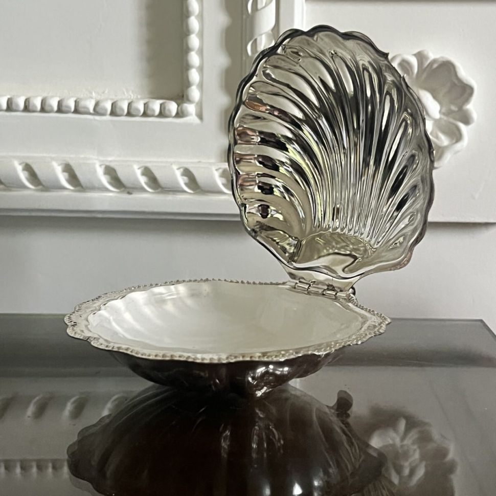 Икорница Ракушка 12 см серебрение стекло 