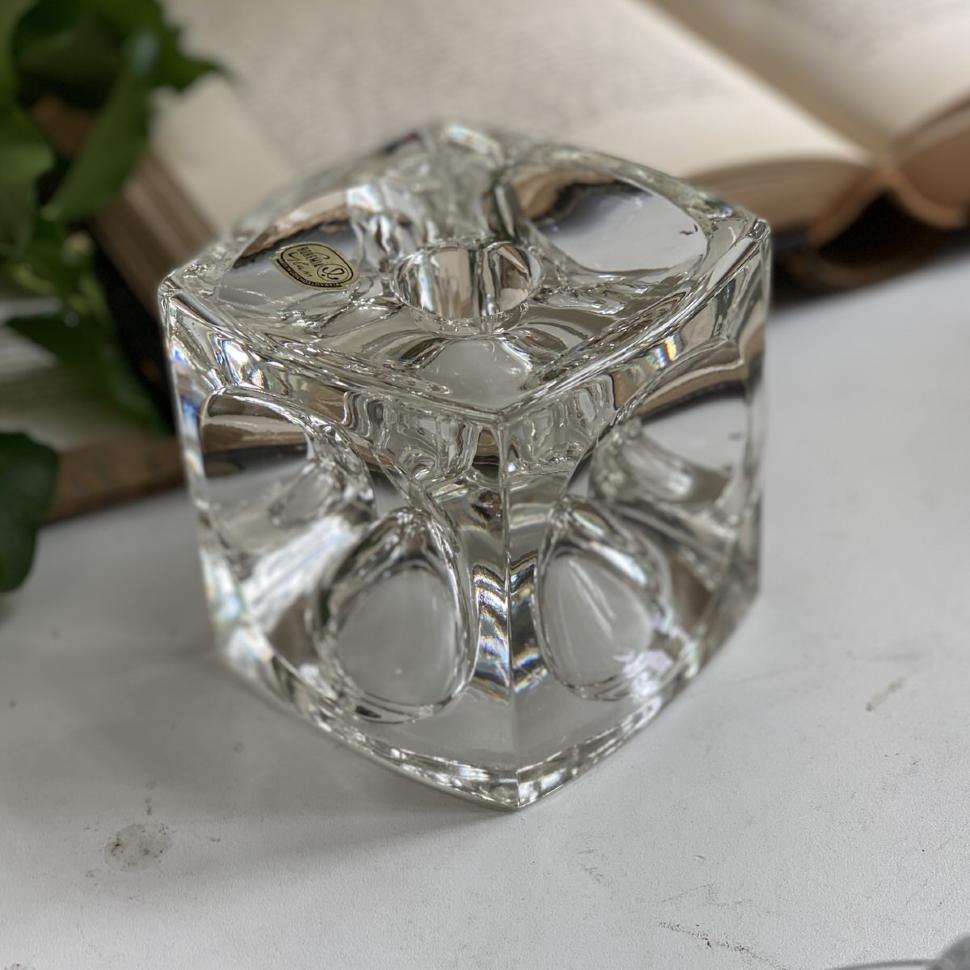 Подсвечник Куб большой 9 см со сферическими гранями Богемия 