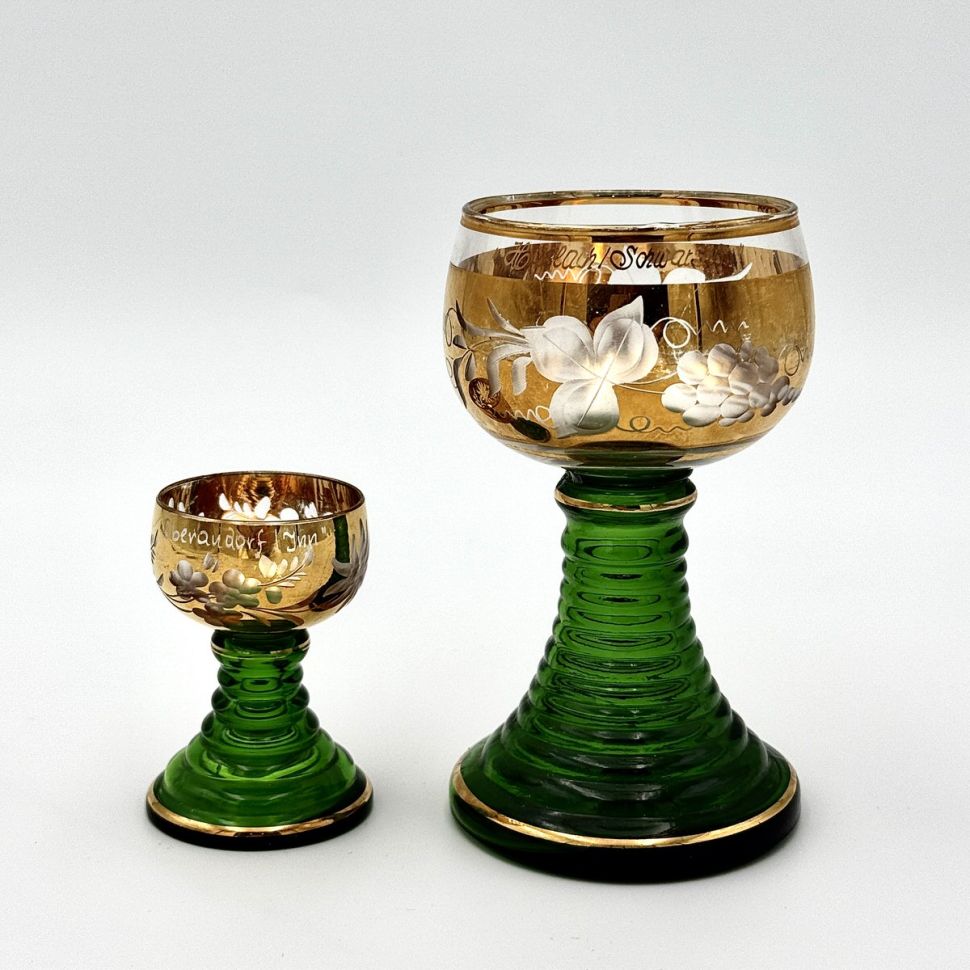 Бокал Виноград золото 170 мл на зеленой ножке хрусталь 