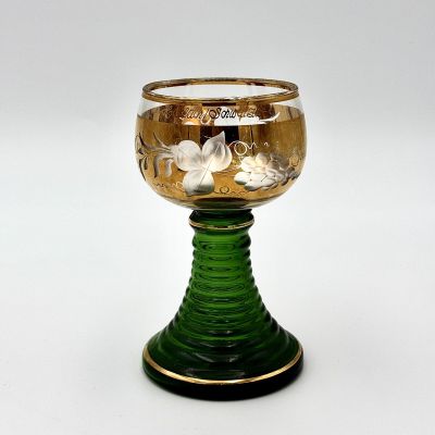 Бокал Виноград золото 170 мл на зеленой ножке хрусталь 