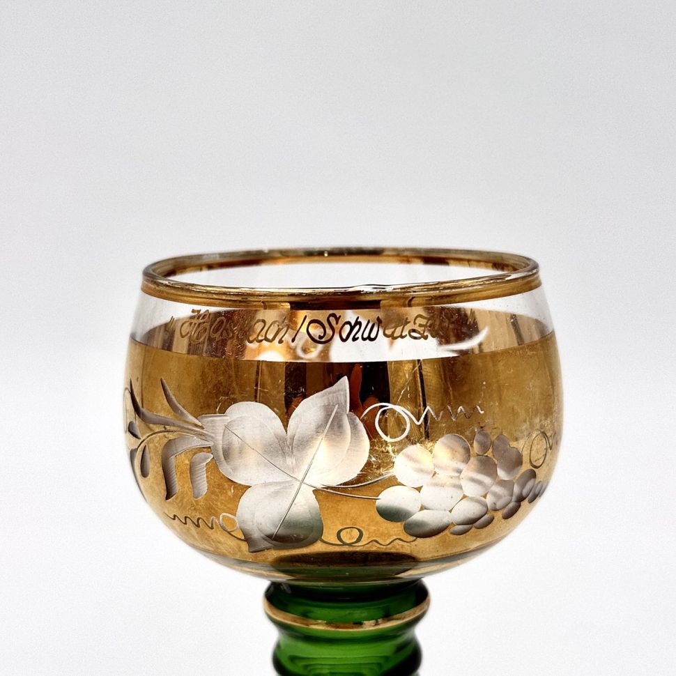 Бокал Виноград золото 170 мл на зеленой ножке хрусталь 