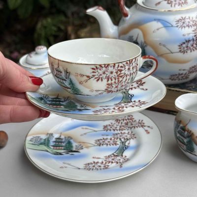 Чайное трио Сакура 170 мл фарфор Япония литофания