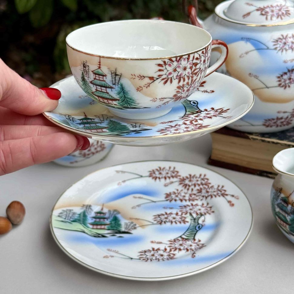 Чайное трио Сакура 170 мл фарфор Япония литофания