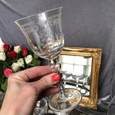 Бокал для вина, хрусталь, гравировка - цветы
