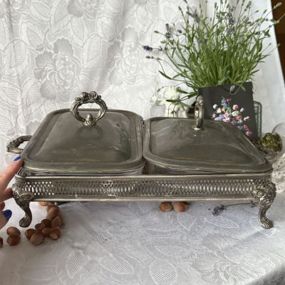 Мармит на два блюда Marinex 47 см стекло сталь серебрение