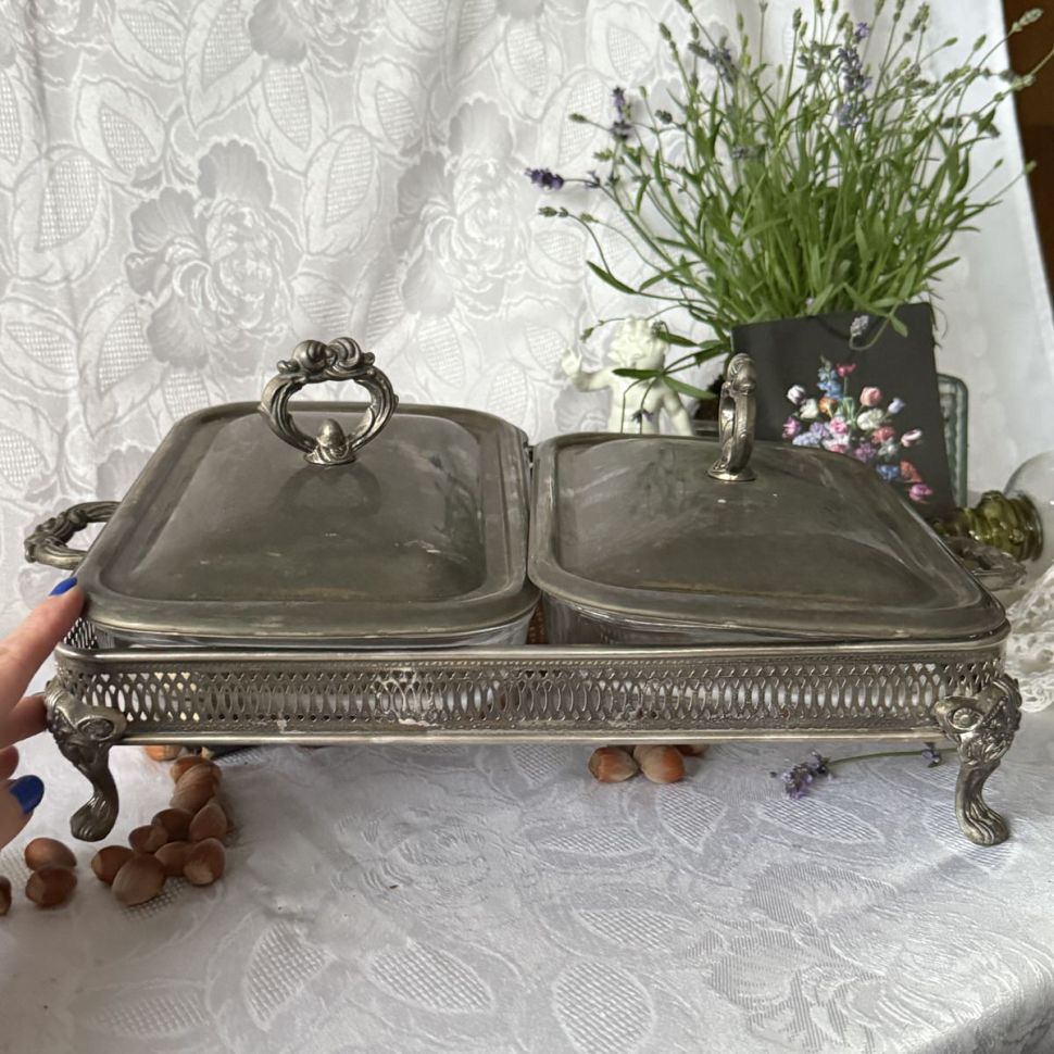 Мармит на два блюда Marinex 47 см стекло сталь серебрение