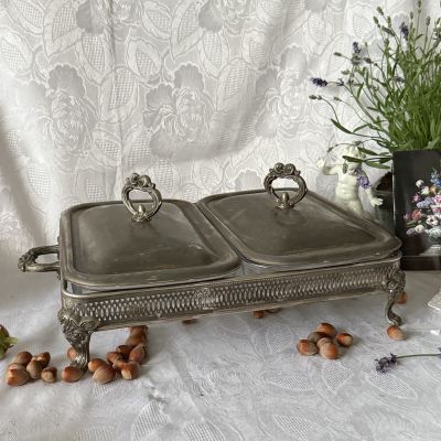 Мармит на два блюда Marinex 47 см стекло сталь серебрение