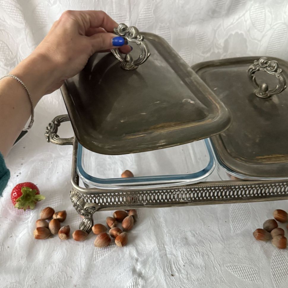 Мармит на два блюда Marinex 47 см стекло сталь серебрение