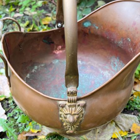 Зольник медный со львами и керамической ручкой 33 см 