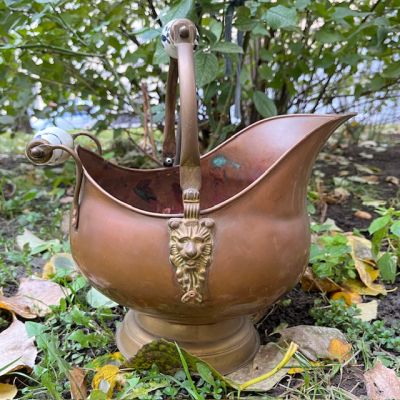 Зольник медный со львами и керамической ручкой 33 см 