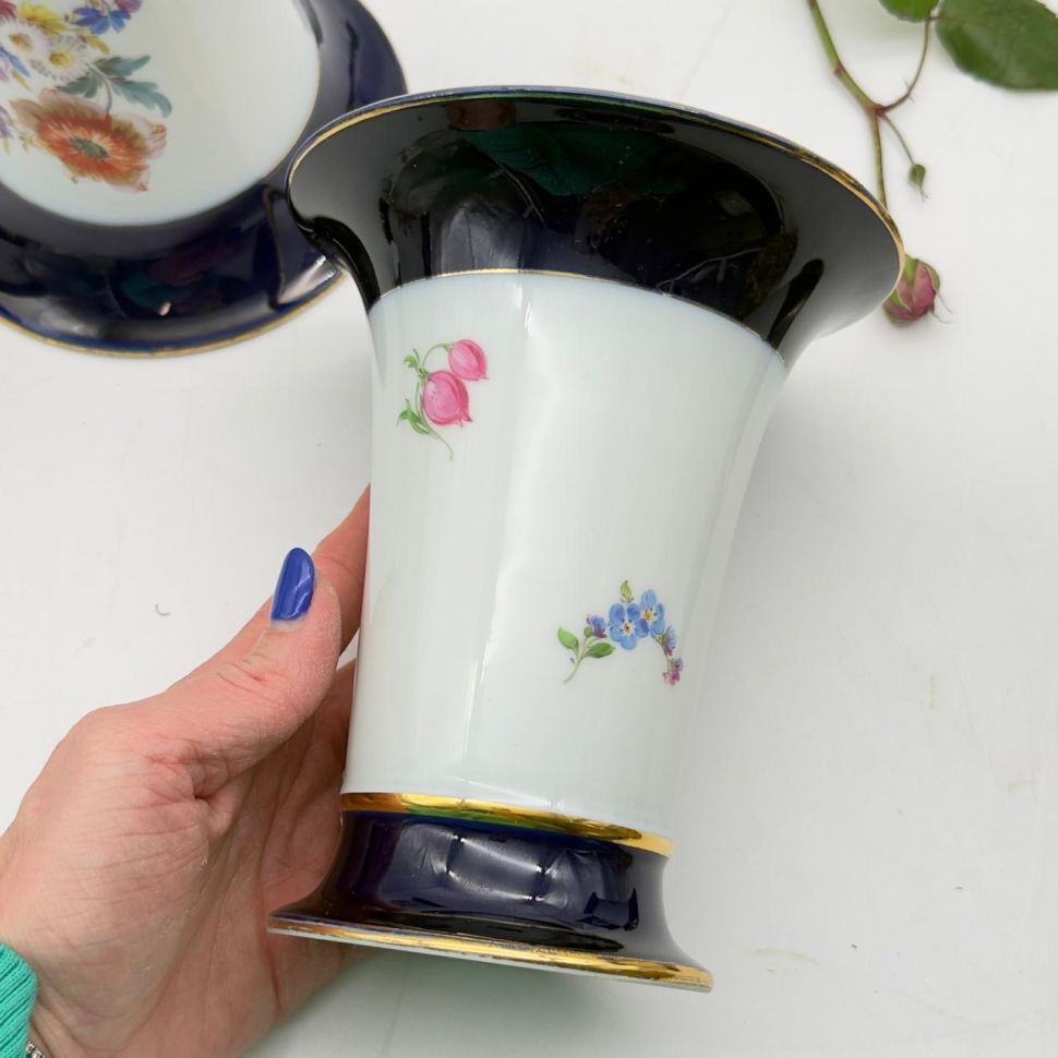 Ваза Meissen 16 см Мейсенский букет 1966 г Германия ручная роспись