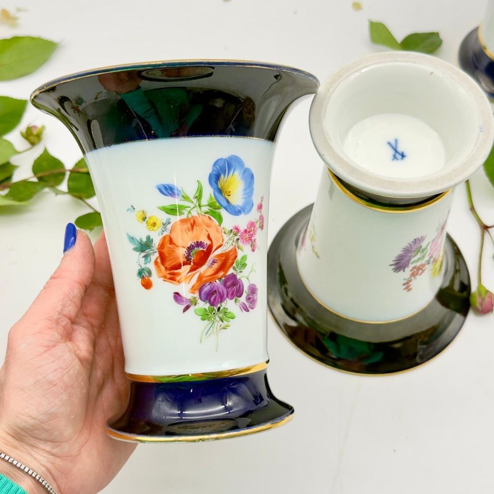 Ваза Meissen 16 см Мейсенский букет 1966 г Германия ручная роспись