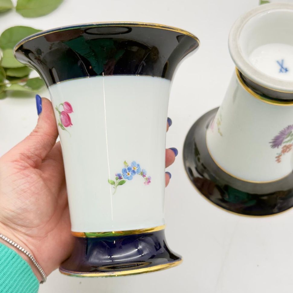 Ваза Meissen 16 см Мейсенский букет 1966 г Германия ручная роспись